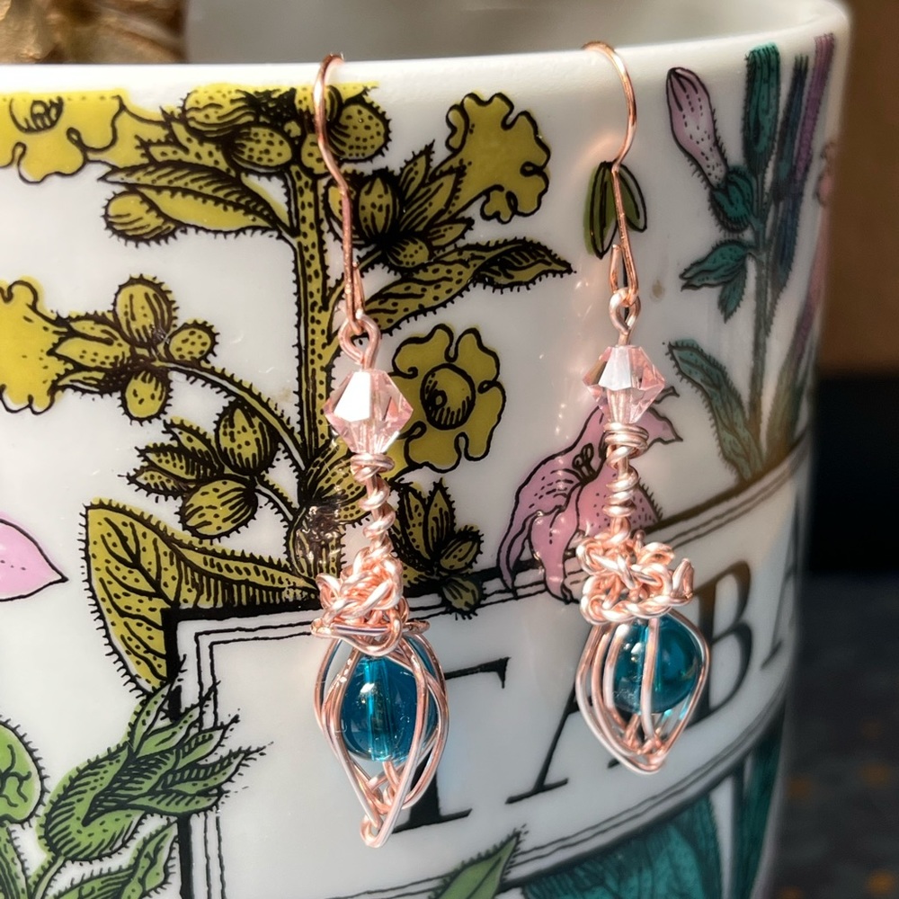Turquoise glass beaded Drop Earrings